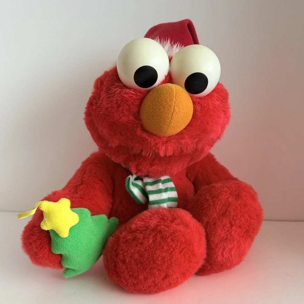 Christmas Elmo Plush 14" Talking Doll Striped Scarf Santa Hat Works - Picture 3 of 7